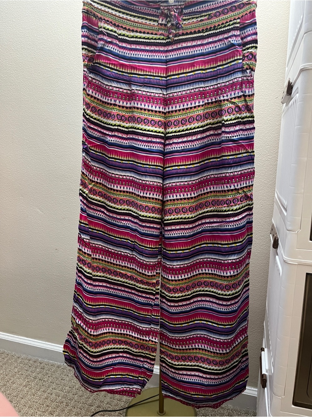 Wide Leg Printed Women’s Pants - Pink Multi